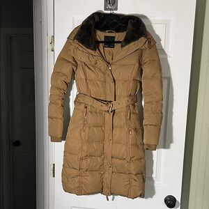 Zara Brown Puffer Coat with Fur Trim